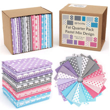 Load image into Gallery viewer, 20 Fat Quarter Bundle in pastel colors, 100% cotton fabric, 5 patterns, perfect for quilting and crafting, plastic-free packaging.