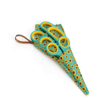 Load image into Gallery viewer, Soft grip sunflower scissors set in handmade fabric case, three sizes, all-purpose for crafts, office, school, stainless steel blade.