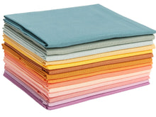 Load image into Gallery viewer, Stack of 14 vibrant Fat Quarter cotton fabrics in assorted colors for quilting and crafting, Yoga Vibes collection.