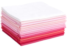 Load image into Gallery viewer, Stack of pink and magenta cotton fat quarters for quilting and crafting.