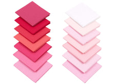 Load image into Gallery viewer, Fat Quarter Bundle of 100% Cotton in shades of pink and magenta, perfect for quilting and crafting, includes 14 fabric squares.