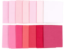 Load image into Gallery viewer, Fat Quarter Bundle of 100% Cotton in shades of pink and magenta, perfect for quilting and crafting. Includes 14 pieces, each 20.8 x 18.1 inches.