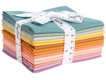 Load image into Gallery viewer, Fat Quarter Bundle of 14 colorful 100% cotton fabrics, perfect for quilting and crafting, wrapped with a ribbon measuring tape.