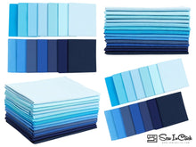 Load image into Gallery viewer, Fat Quarter Bundle of 100% cotton in shades of blue and navy, 14 colors, ideal for quilting and crafting, features soft, durable fabric.
