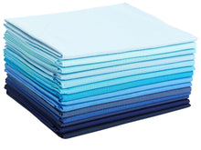 Load image into Gallery viewer, Stack of 100% cotton fat quarters in shades of blue and navy, perfect for quilting and crafting, 14 pieces, 20.8 x 18.1 inches.