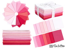 Load image into Gallery viewer, Fat Quarter Bundle of pink and magenta cotton fabrics for quilting and crafting, includes various shades, washable, 14 pieces.