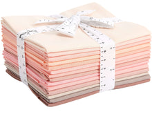 Load image into Gallery viewer, Stack of 14 soft pink cotton fat quarters tied with a ribbon, perfect for quilting and crafting gifts.
