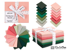 Load image into Gallery viewer, Fat Quarter Bundle with pink and green 100% cotton fabric for quilting, includes 14 pieces, mix of colors, perfect for crafts and gifts.