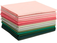 Load image into Gallery viewer, Fat Quarter Bundle with pink and emerald green cotton fabric for quilting. Features 14 vibrant, soft, 100% cotton pieces, perfect for quilting.
