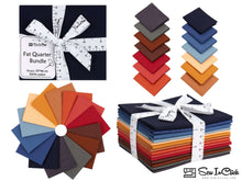 Load image into Gallery viewer, Fat Quarter Bundle of 100% cotton jewel-toned fabrics for quilting, includes 14 pieces tied with measuring tape ribbon.