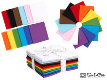 Load image into Gallery viewer, Fat Quarter Bundle of 100% cotton in 12 vibrant Pride flag colors, perfect for quilting and crafting. Includes 53x46 cm pre-cut squares.