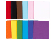 Load image into Gallery viewer, Fat Quarter Bundle of 12 vibrant New Pride Flag Colors, 100% cotton fabric for quilting and crafting, displayed in colorful array.