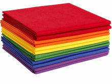Load image into Gallery viewer, Stack of cotton fat quarters in pride flag colors for quilting.