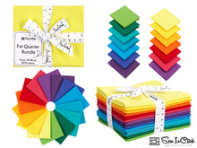 Load image into Gallery viewer, Fat Quarter Bundle - 100% Cotton Rainbow Mix, 14 Colors for Quilting, Crafting, Gift. Includes bright colored squares, no duplicates.