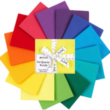 Load image into Gallery viewer, Colorful fat quarter bundle in rainbow hues for quilting, includes 14 pure cotton pieces, each 20.8 x 18.1 inches, perfect for crafting.