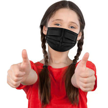 Load image into Gallery viewer, Girl wearing black 3-ply face mask giving thumbs up, emphasizing comfort and protective features for arts and crafts activities.