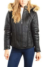 Load image into Gallery viewer, REED Women's Designer Faux Fur Leather Jacket with Zip Out Hooded Coat - Quilted Black