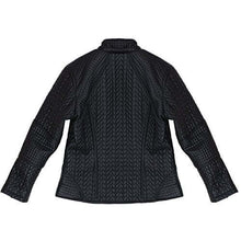 Load image into Gallery viewer, Back view of REED Women's Designer Faux Fur Leather Jacket with quilted pattern and zip-out hood, showcasing imported style and comfort.