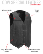 Cargar imagen en el visor de la galería, Two conceal carry pockets Motorcycle Western Style Leather Vest
