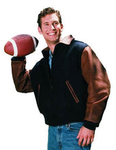 Load image into Gallery viewer, Smiling young man in a varsity jacket holding a football, ready for a game.
