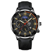 Load image into Gallery viewer, Men&#39;s Casual Leather Watch with black strap and sophisticated dial design, featuring classic Roman numerals and modern functionality.
