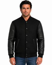 Cargar imagen en el visor de la galería, REED Men's Premium Varsity Leather Wool Jacket, stylish and warm, made in USA
