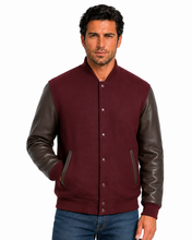 Cargar imagen en el visor de la galería, REED Chaqueta de lana y cuero universitario premium para hombre fabricada en EE. UU.
