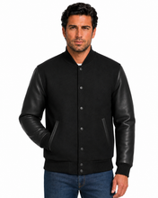 Cargar imagen en el visor de la galería, REED Men's Premium Varsity Leather Wool Jacket, stylish and warm, made in USA
