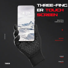 Load image into Gallery viewer, Thermal waterproof gloves with touchscreen capability holding a smartphone displaying a mountain landscape on screen.
