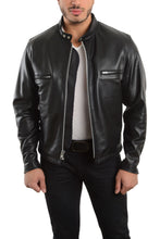 Load image into Gallery viewer, REED Men&#39;s Naked Cow Leather Motorcycle Jacket, USA-made, stylish and protective for riders.
