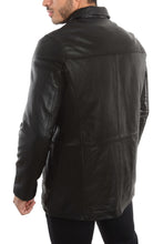 Load image into Gallery viewer, REED EST. 1950 Men&#39;s Lambskin Leather Jacket, Four Button Car Coat - Back View
