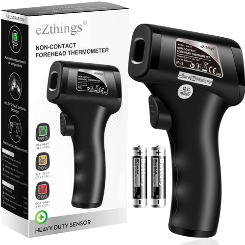 eZthings non-contact forehead thermometer for medical screening in hospitals and physician offices, features rapid, accurate readings.