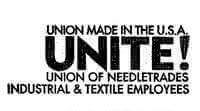 Union made in the U.S.A. graphic promoting UNITE! for Needletrades and Textile Employees.