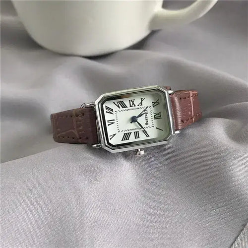 Retro Women's Vegan Leather Quartz Watch with Roman Numerals on Soft Fabric, Timeless Classic Design