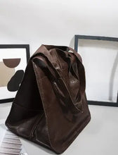 Load image into Gallery viewer, Retro luxury shoulder bag in brown vegan PU leather, showcasing spacious design and elegant style.
