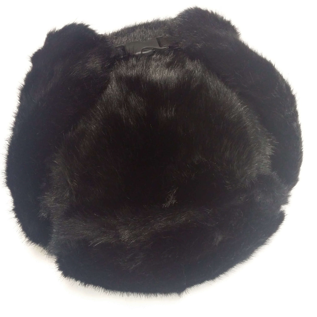 High quality REED Pilot Trapper Aviator hat in faux mink fur, black color, with ear flaps for winter snow and ski weather.