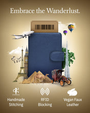 Cargar imagen en el visor de la galería, Vegan Leather Passport Holder – Travel Organizer with Snap Closure
