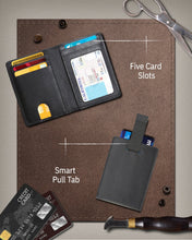 Charger l'image dans la galerie, Genuine Leather Slim Bifold Wallet – Pull-Strap Card Access, RFID Blocking
