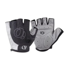 Load image into Gallery viewer, Gray and black cycling gloves with logo, designed for comfort and grip, featuring padding for protection against blisters and abrasions.
