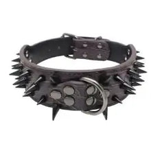 Load image into Gallery viewer, Spiked studded leather dog collar with edgy design and durable construction for a stylish pet look
