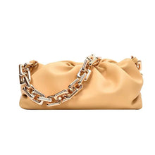Load image into Gallery viewer, Soft leather women&#39;s cloud bag with stylish gold chain, versatile for hobo or shoulder wear, ideal for elevating any outfit&#39;s elegance.
