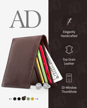 Charger l'image dans la galerie, Genuine Leather Slim Bifold Wallet – ID Window, RFID Blocking
