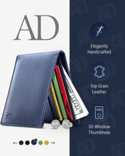 Charger l'image dans la galerie, Genuine Leather Slim Bifold Wallet – ID Window, RFID Blocking
