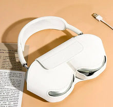 Load image into Gallery viewer, White leather case for AirPods Max headphones on a table, offering stylish protection against shocks, drops, and scratches.
