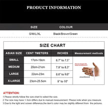 Load image into Gallery viewer, Size chart for touchscreen leather motorcycle gloves showing measurements in cm and inches for small to X-large sizes.
