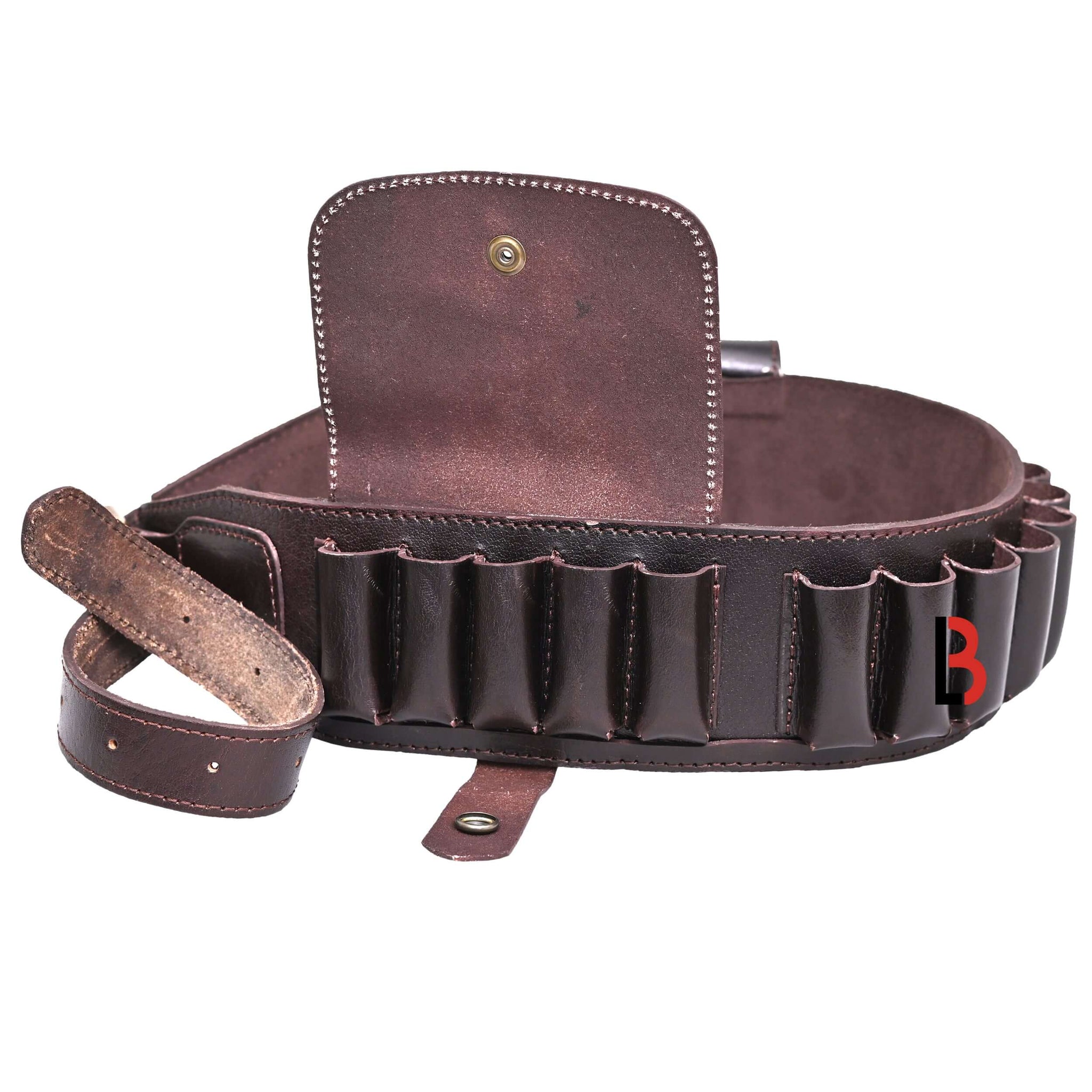 Brown Cowhide Leather Bandolier Belt - 20 Round Shotshell Carrier For 12, 16, 20 Gauge