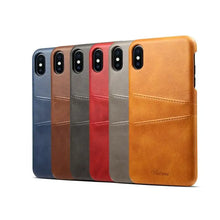Cargar imagen en el visor de la galería, Assorted colors of luxury vegan leather phone back covers with card pocket, showcasing stylish and elegant design.
