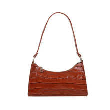 Cargar imagen en el visor de la galería, Stylish vegan leather shoulder bag, brown with textured design, perfect for versatile fashion and elegance.
