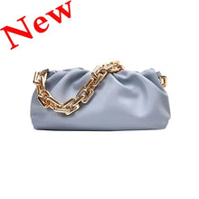 Load image into Gallery viewer, Soft Leather Women&#39;s Cloud Bag with gold chain, new elegant blue hobo design, versatile luxury handbag for every occasion
