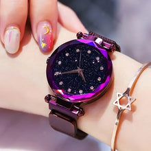 Load image into Gallery viewer, Women&#39;s Luxury Diamond Watch with purple metallic finish and star bracelet, showcasing elegant design and sophistication.
